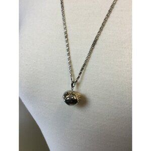 2in Silvertone VTG Apple Pendant with Goldtone Leaf on 28 in Chain Necklace💰